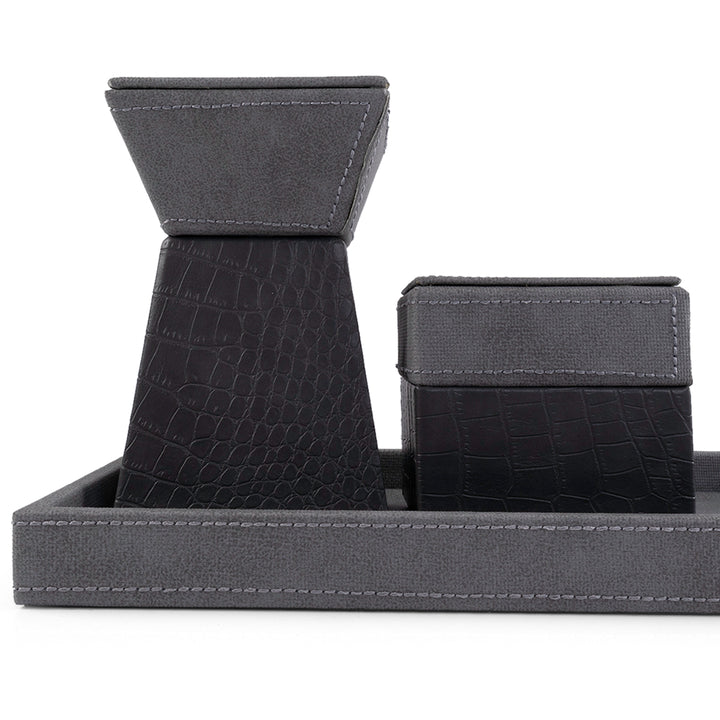 Grey leather incense burner with a matching bakhour storage jar
