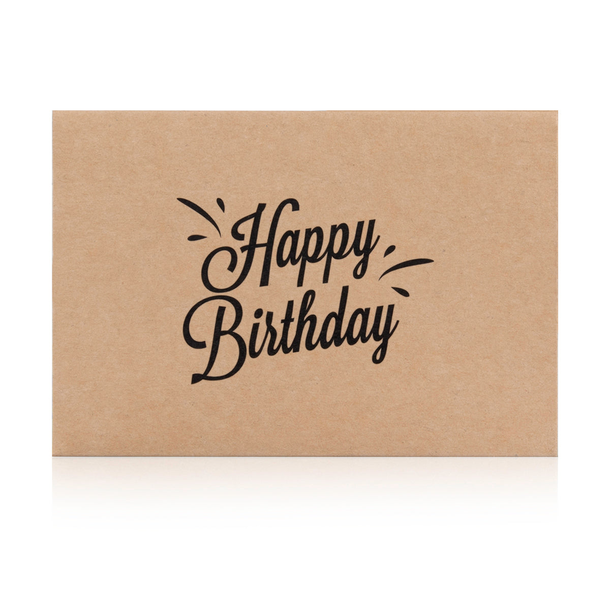 Beige birthday greeting card with the words 'Happy Birthday' written on it