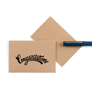 beige greeting envelope with the word 'Congratulations' written on it