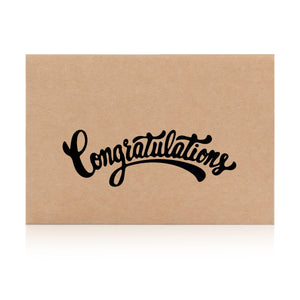 beige greeting envelope with the word 'Congratulations' written on it
