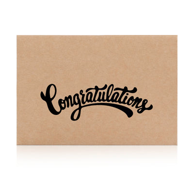 beige greeting envelope with the word 'Congratulations' written on it