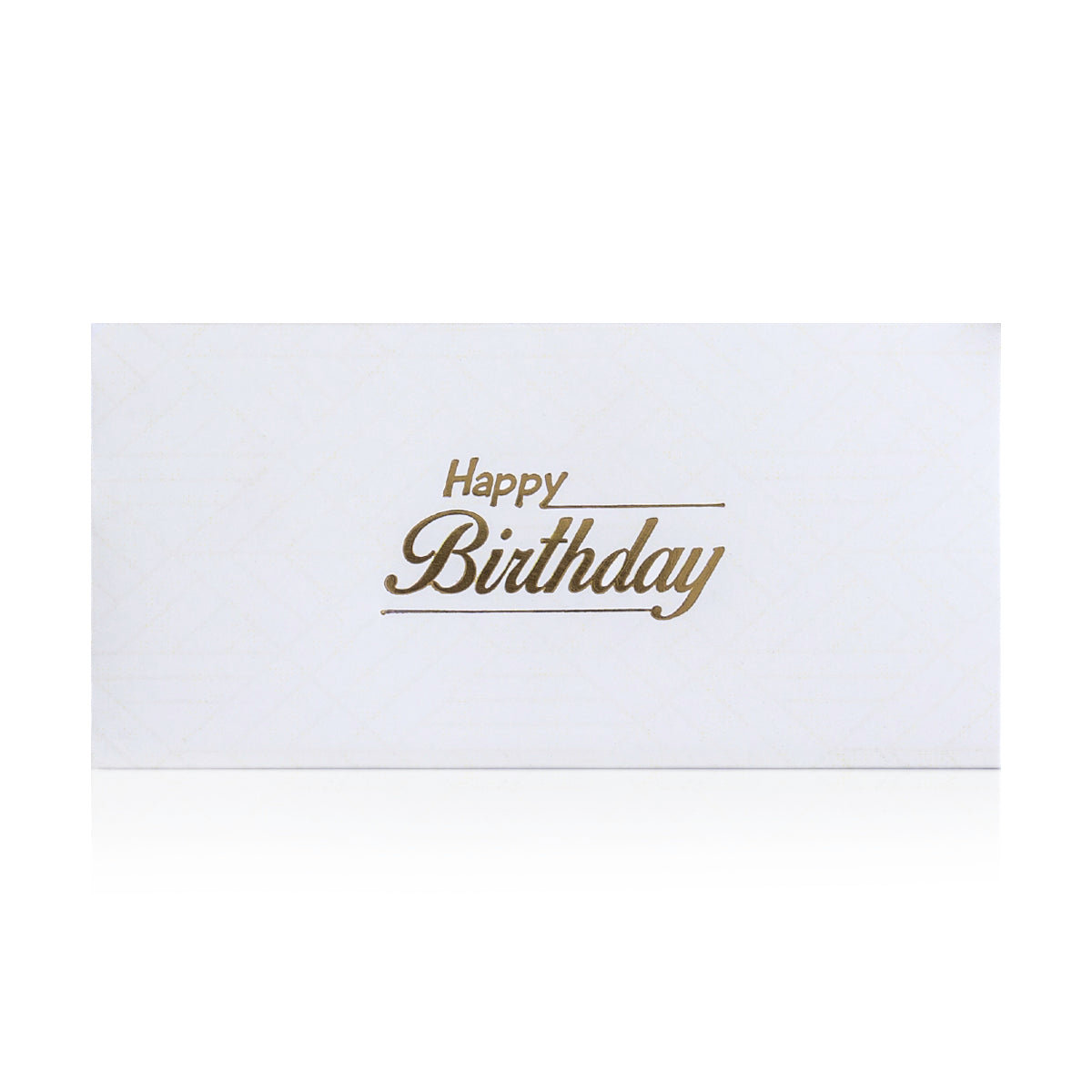 white greeting envelope with the words 'Happy birthday' written on it