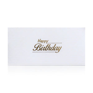 white greeting envelope with the words 'Happy birthday' written on it