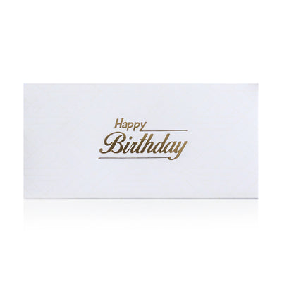 white greeting envelope with the words 'Happy birthday' written on it