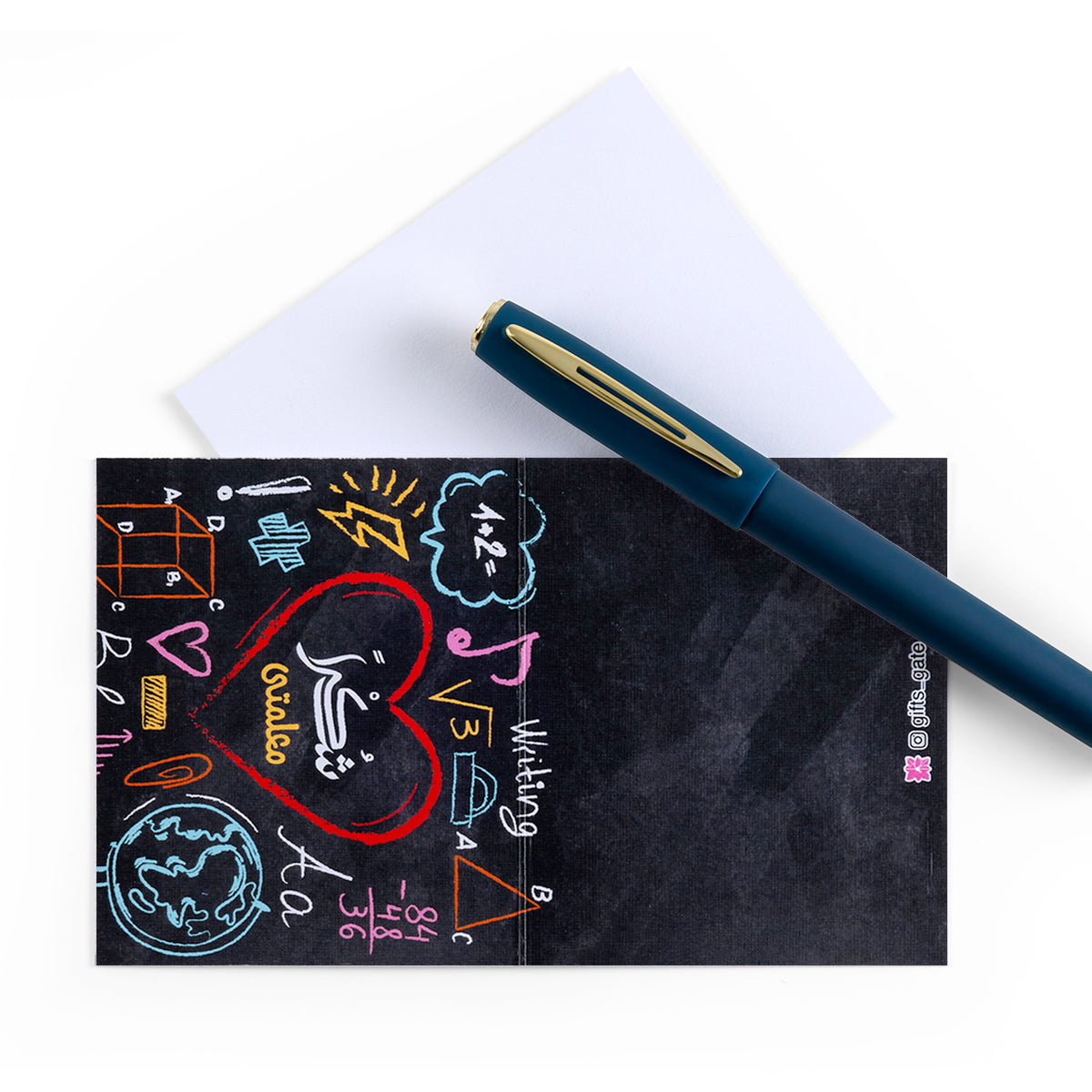 black greeting card for teacher's day with the words 'شكرا معلمتي' written on it