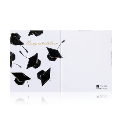 White graduation greeting card with the word ' Congratulations ' written on it