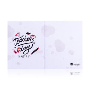 white greeting card for teacher day with sentence happy teacher day