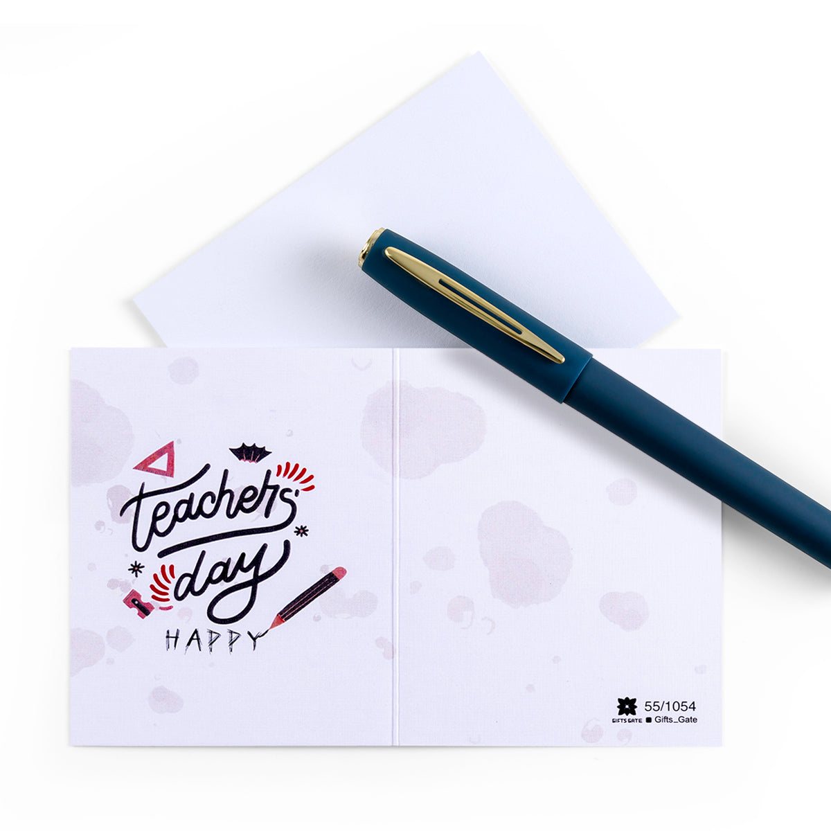 white greeting card for teacher day with sentence happy teacher day