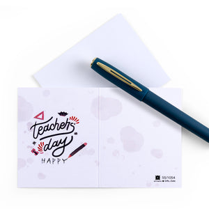 white greeting card for teacher day with sentence happy teacher day