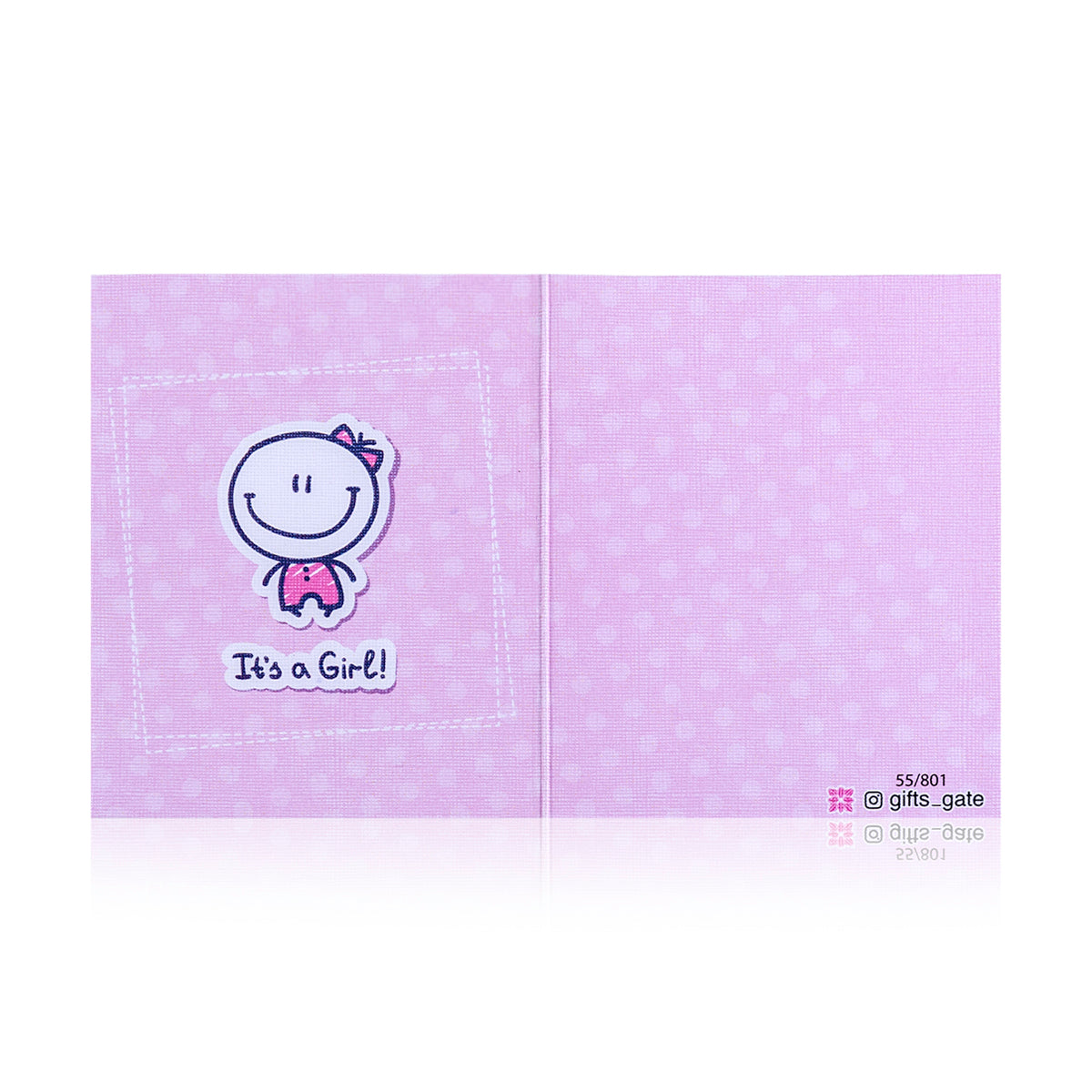 pink and new baby born greeting card with sentence it's a girl