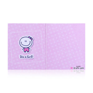 pink and new baby born greeting card with sentence it's a girl