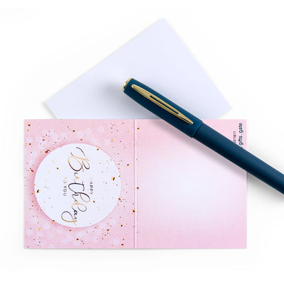 pink greeting card with Happy Birthday  to you sentence
