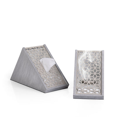 grey wooden incense burner with matching tissue box