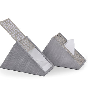 grey wooden incense burner with matching tissue box