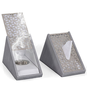 grey wooden incense burner with matching tissue box