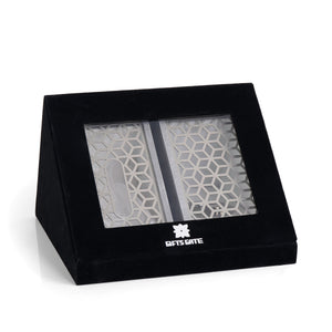 grey wooden incense burner with matching tissue box