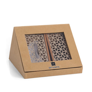 brown wooden incense burner with matching tissue box