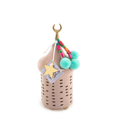 Decorated pink metal box with a customized name label 