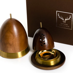 brown wooden incense burner and acrylic bowl, decorated with Islamic inscriptions