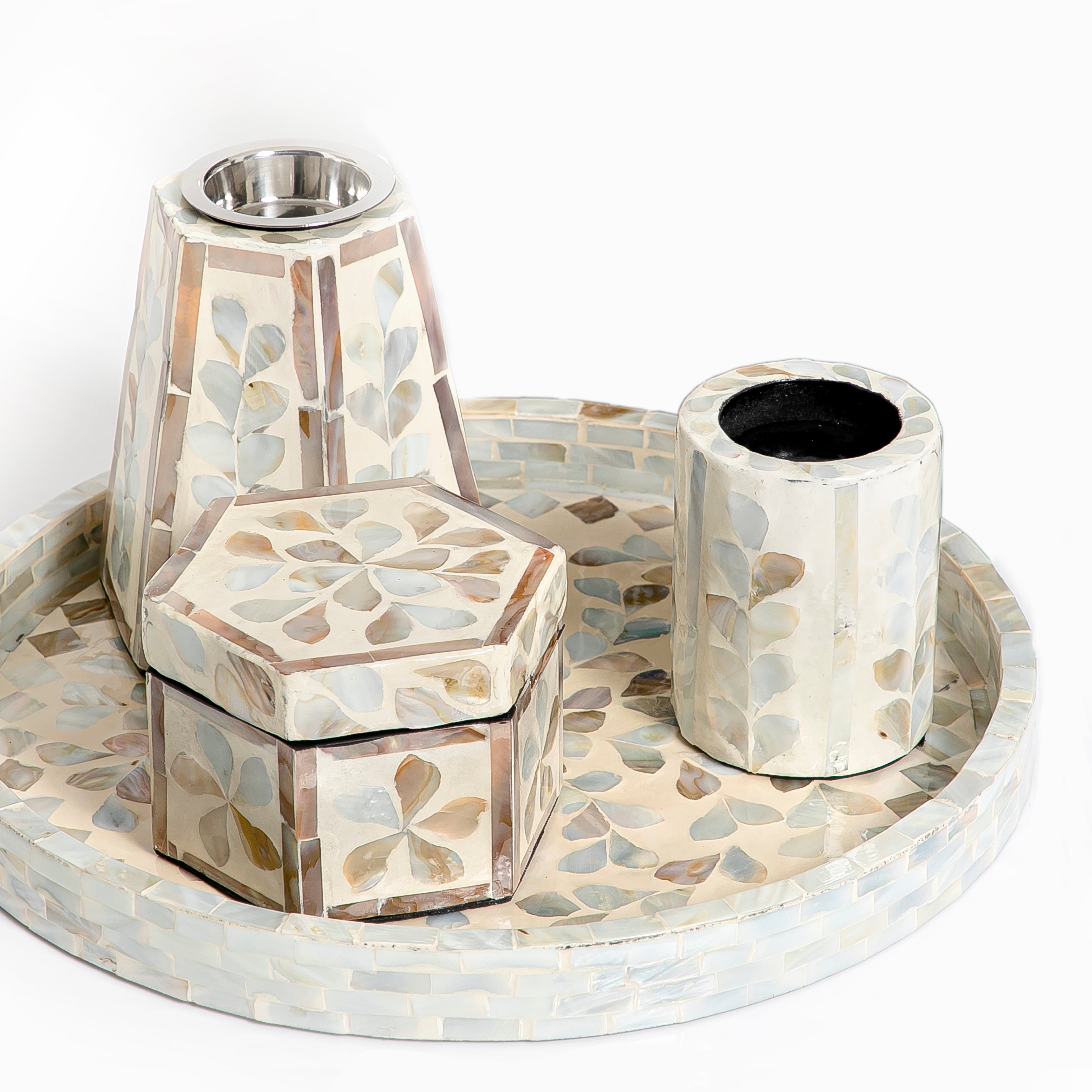 Mubkhar Set Of 4 Pieces (Tray + Box + Mubkhar + Candle Holder)