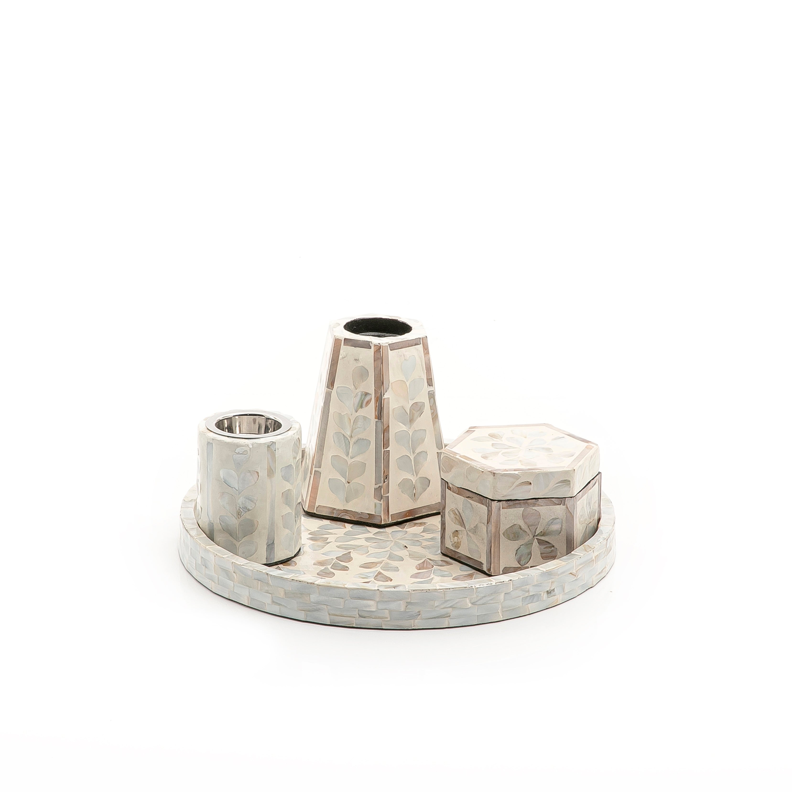 Mubkhar Set Of 4 Pieces (Tray + Box + Mubkhar + Candle Holder)