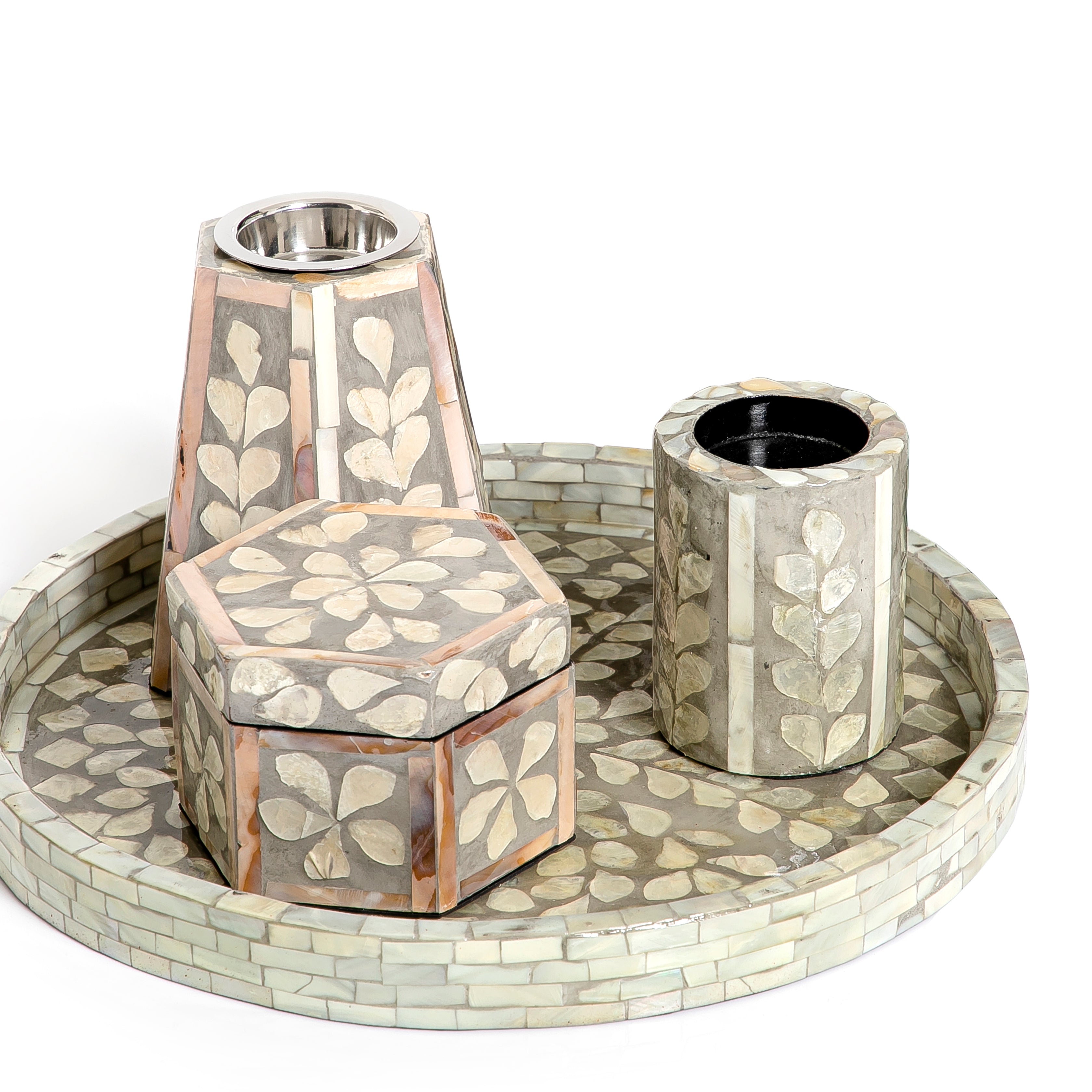 Mubkhar Set Of 4 Pieces (Tray + Box + Mubkhar + Candle Holder)