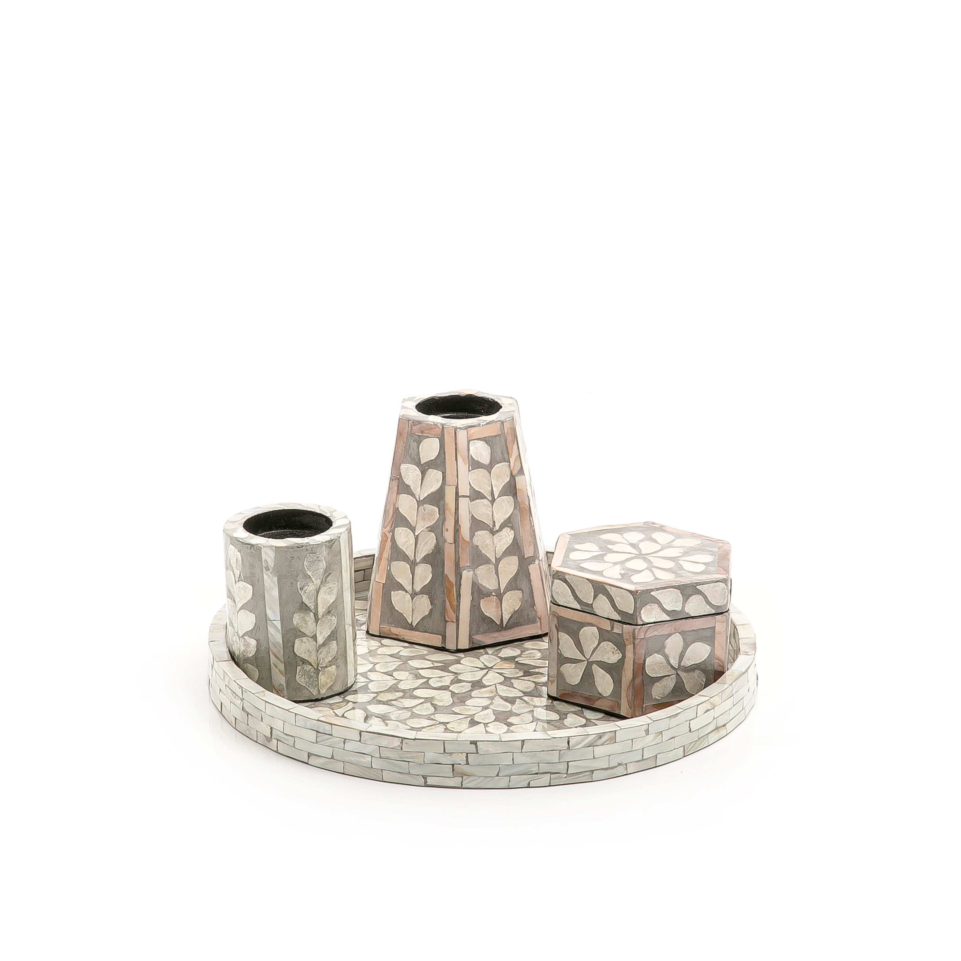 Mubkhar Set Of 4 Pieces (Tray + Box + Mubkhar + Candle Holder)