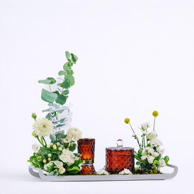 Elegant Hajj Mabkhar & Floral Tray Set