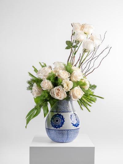 Vibrant White Roses Vase