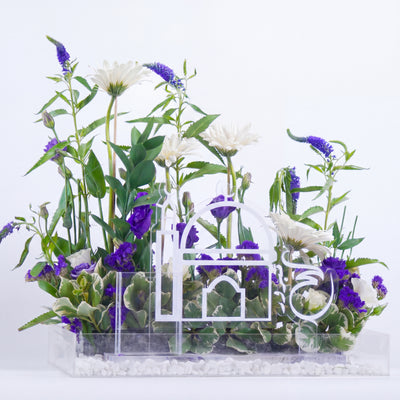 Hajj Mabroor Acrylic Decor Stand with White Gerbera