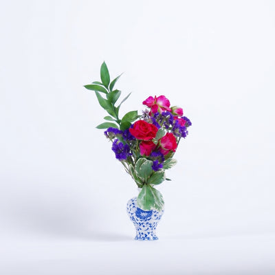 Elegant Alstroemeria Arrangement in Blue & White Ceramic Vase