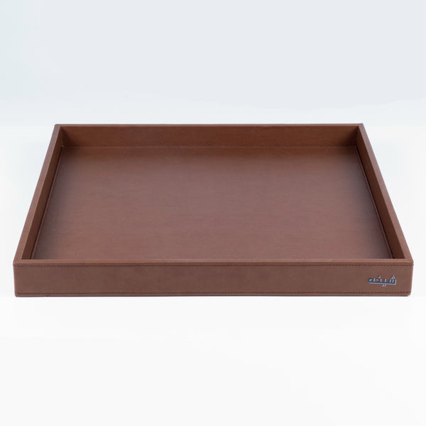 brown leather tray