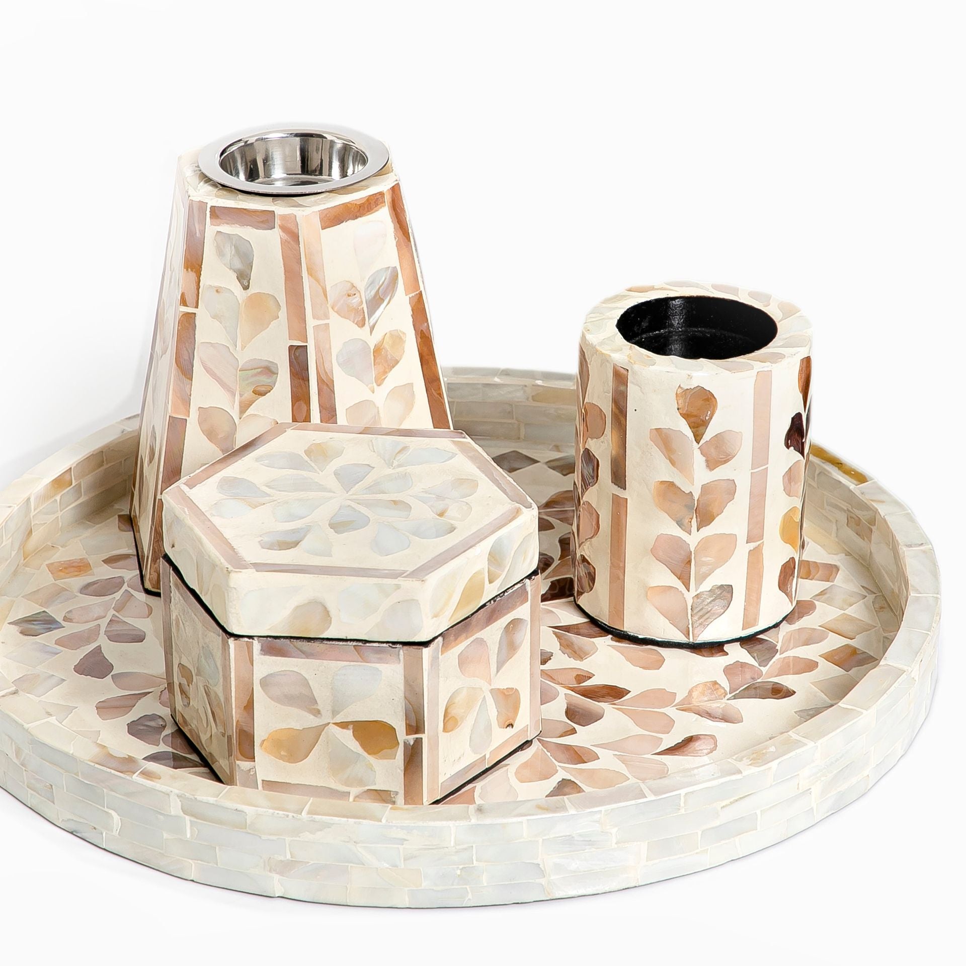 Mubkhar Set Of 4 Pieces (Tray + Box + Mubkhar + Candle Holder)
