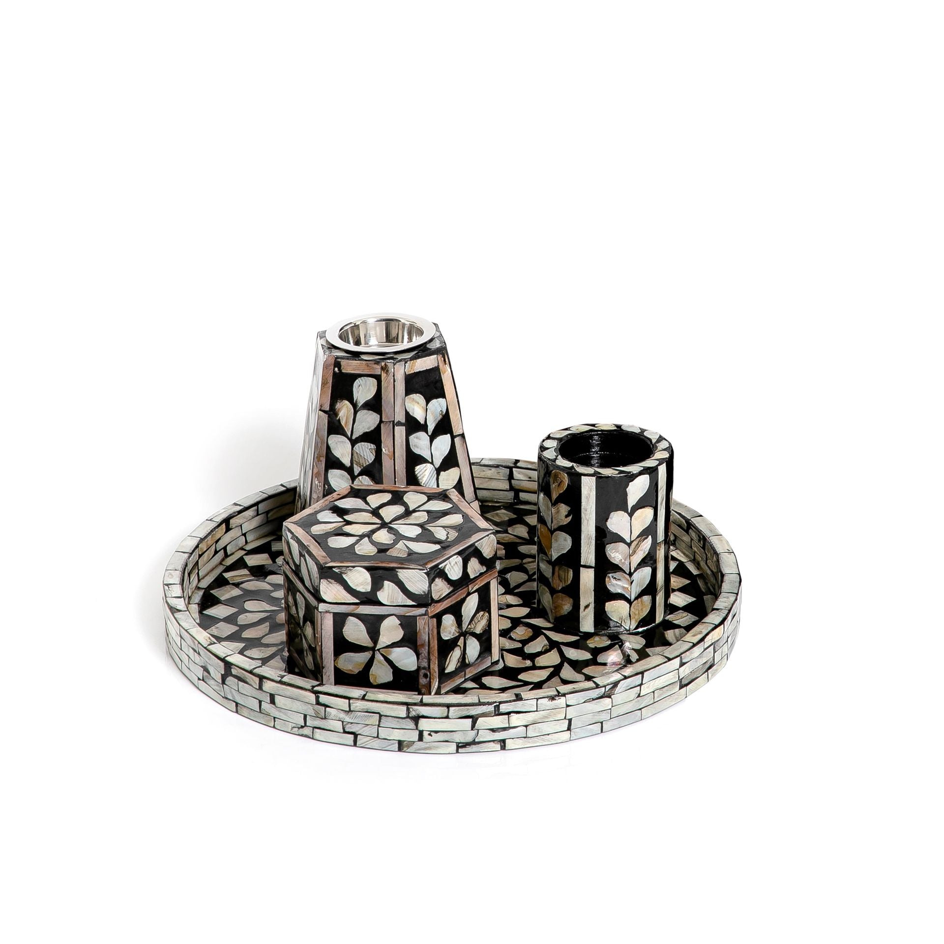 Mubkhar Set Of 4 Pieces (Tray + Box + Mubkhar + Candle Holder)