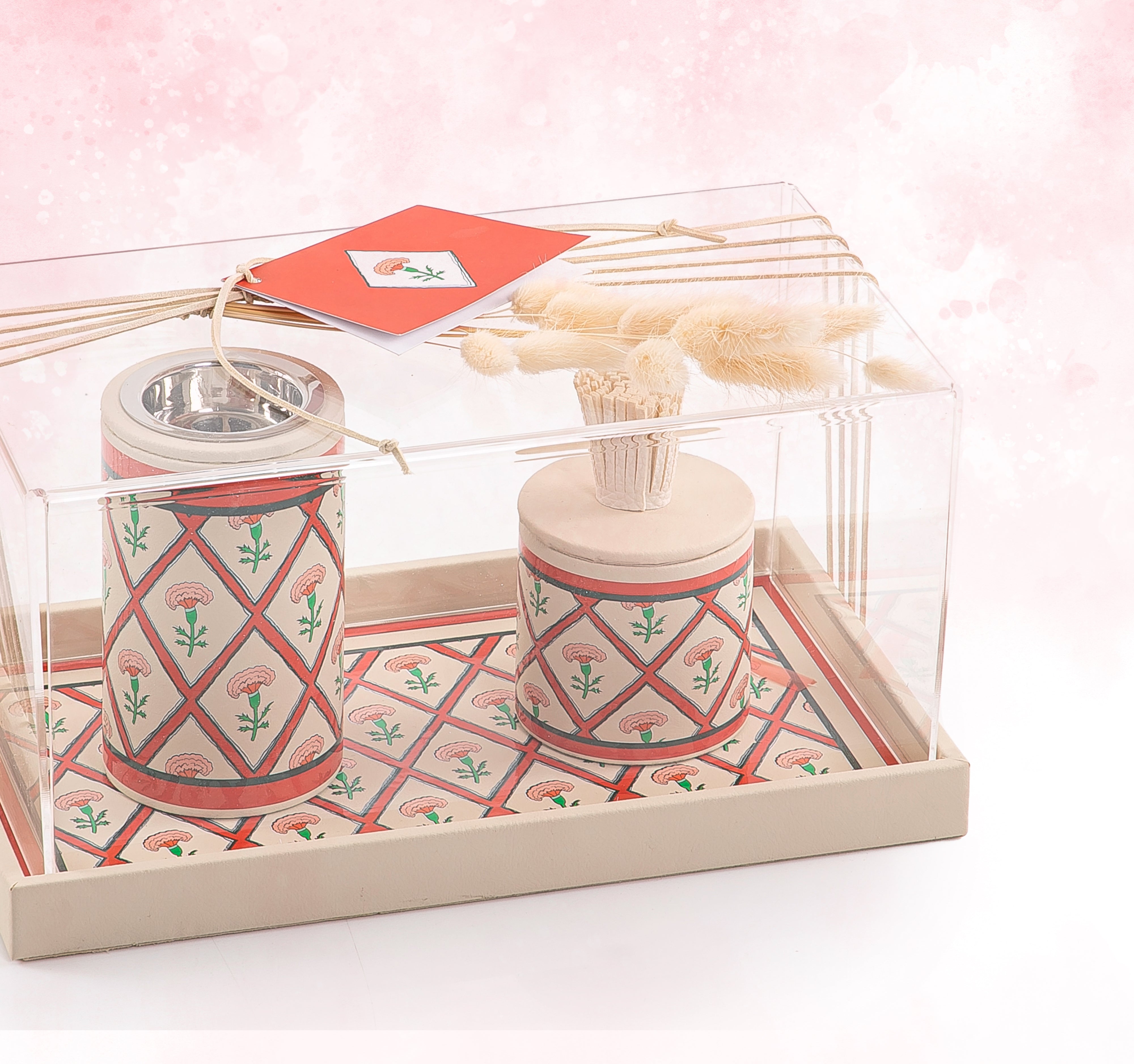 leather incense burner with a box in an Acrylic box